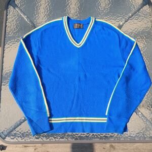 Vintage Lord Jeff Mens Blue V-Neck Sweater Orlon Acrylic Made in USA Medium
